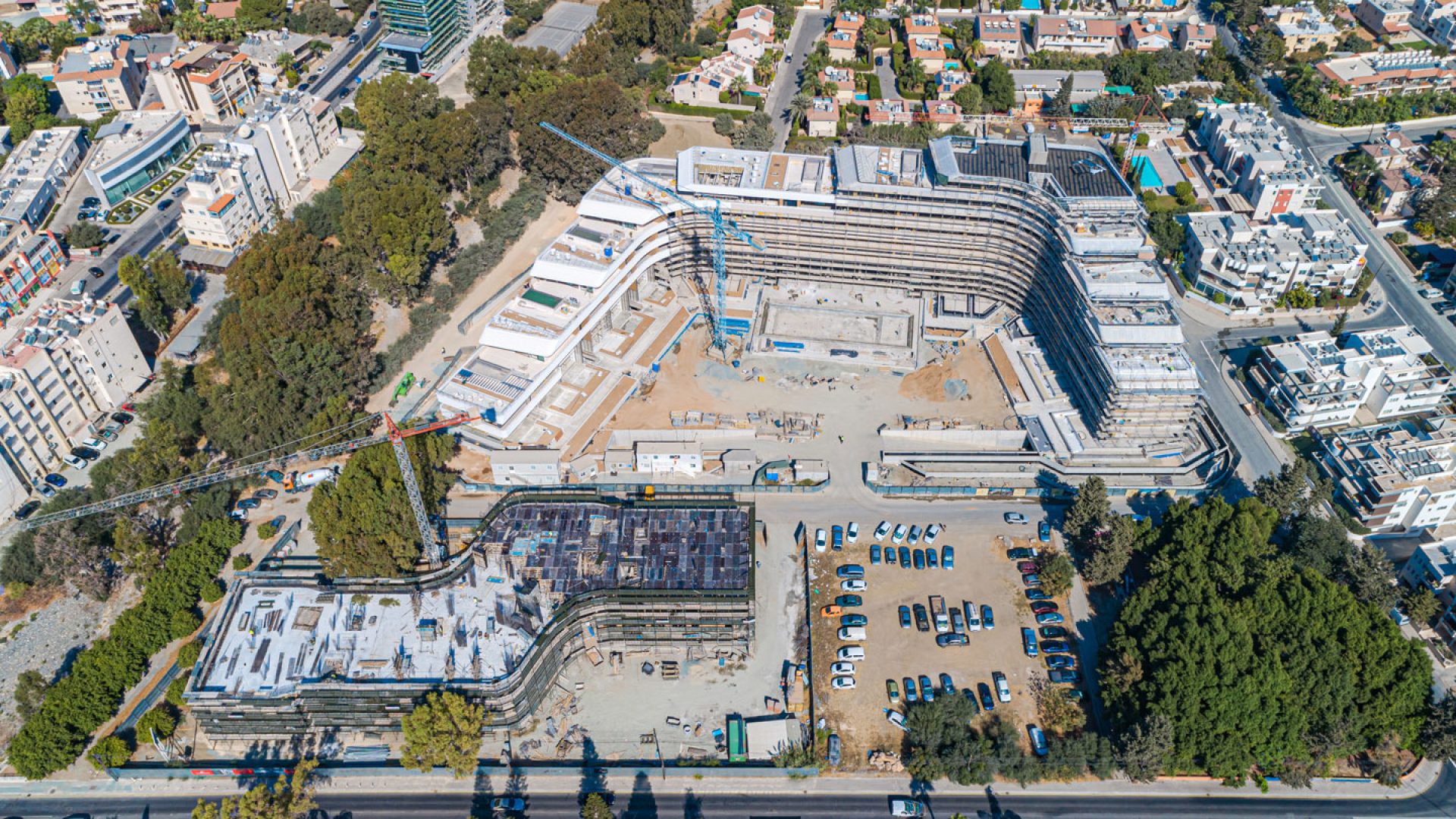 Drone overview of Eden Roc as its being built